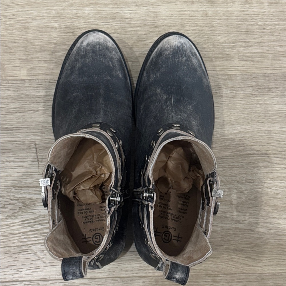 Circle G Black Leather Ankle Boots with Studded Straps - Picture 13 of 16